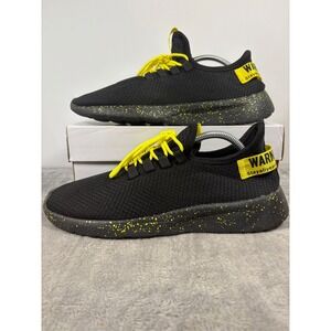 Mens Black Yellow Knit Athletic Sneakers Warning Secured Splatter Sole Size 45